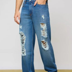 Men’s Raw Blue Distressed Slouchy Fit Jeans