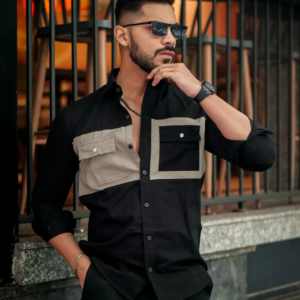 Black-grey Double Pocket Cotton Designer Shirt