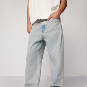 Blue Light Washed Relaxed Baggy Jeans for Men